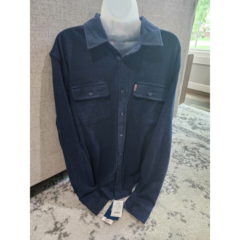 NEW Chaps Men’s Knit Flannel Shirt Long Sleeve Navy Button-Up Midweight Casual